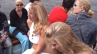 Blonde babes in do it in public