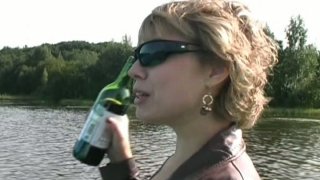 Drunk blond mature slut gonna please a cock on the boat