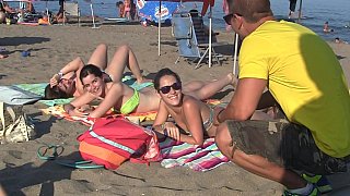 Spanish chicks seduced on a beach