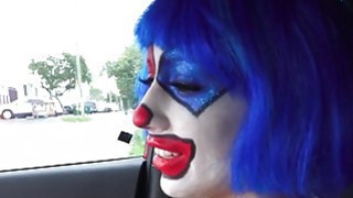 Clown teen sucking huge cock in the car